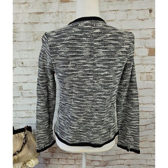 J. Crew Black White Boucle Tweed Cardigan Sweater Jacket Hook & Eye 03509 Xs - Picture 3 of 7